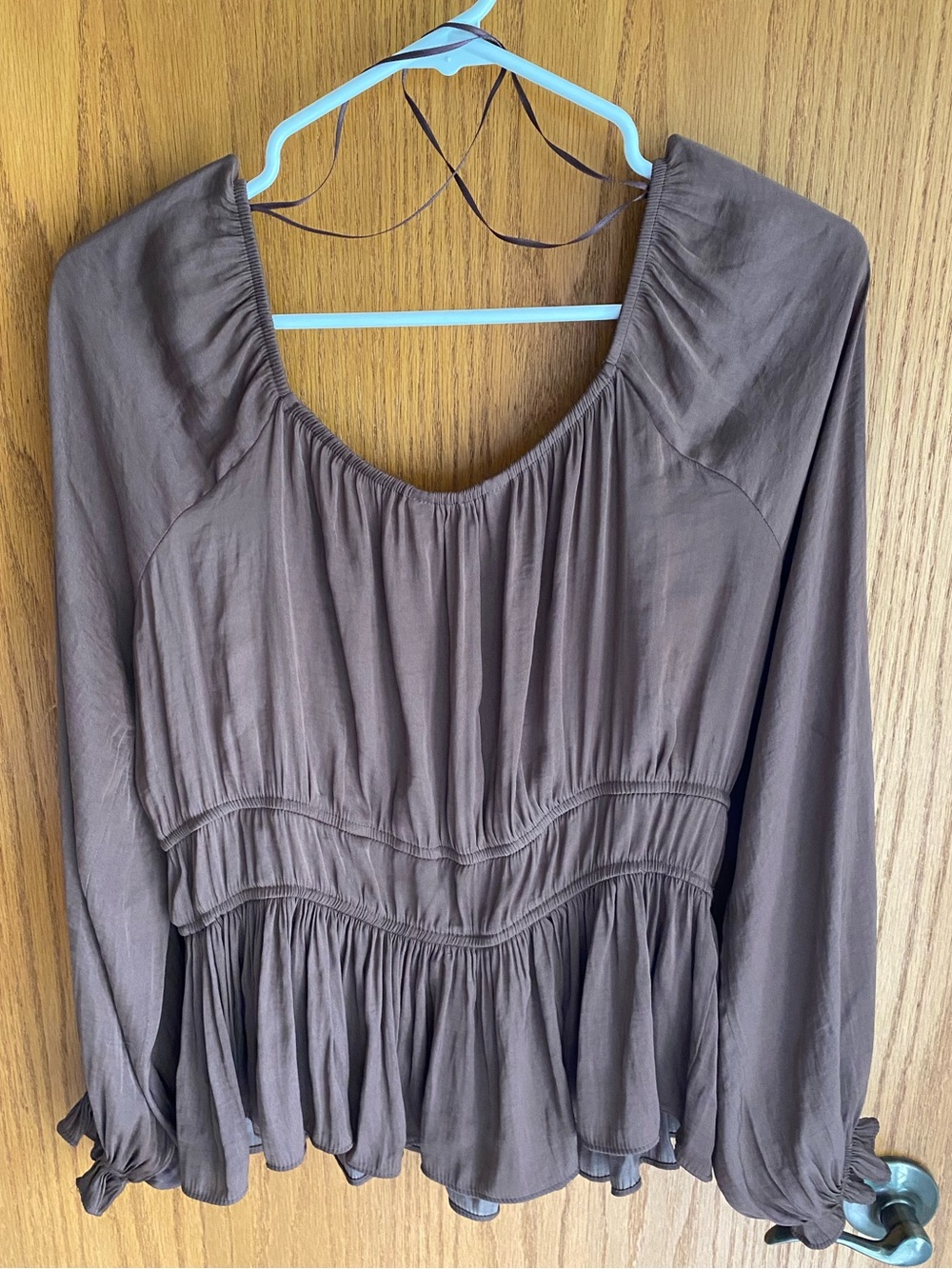 Nine West Women’s Chocolate Brown On/Off Shoulder Top - Picture 3 of 5